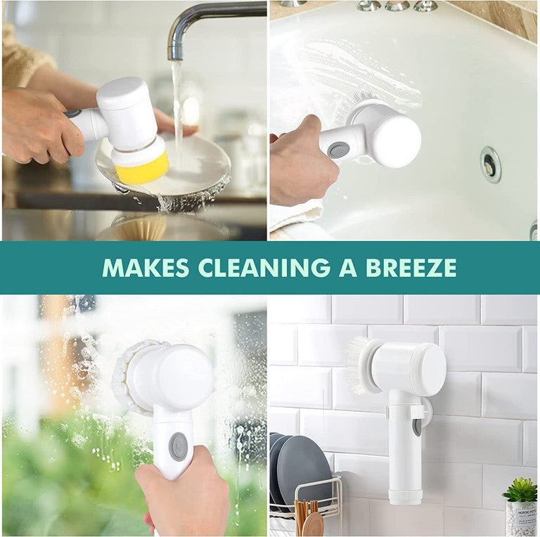 5-in-1 Electric Cleaning Brush – Bathroom, Kitchen & Floor Scrubber