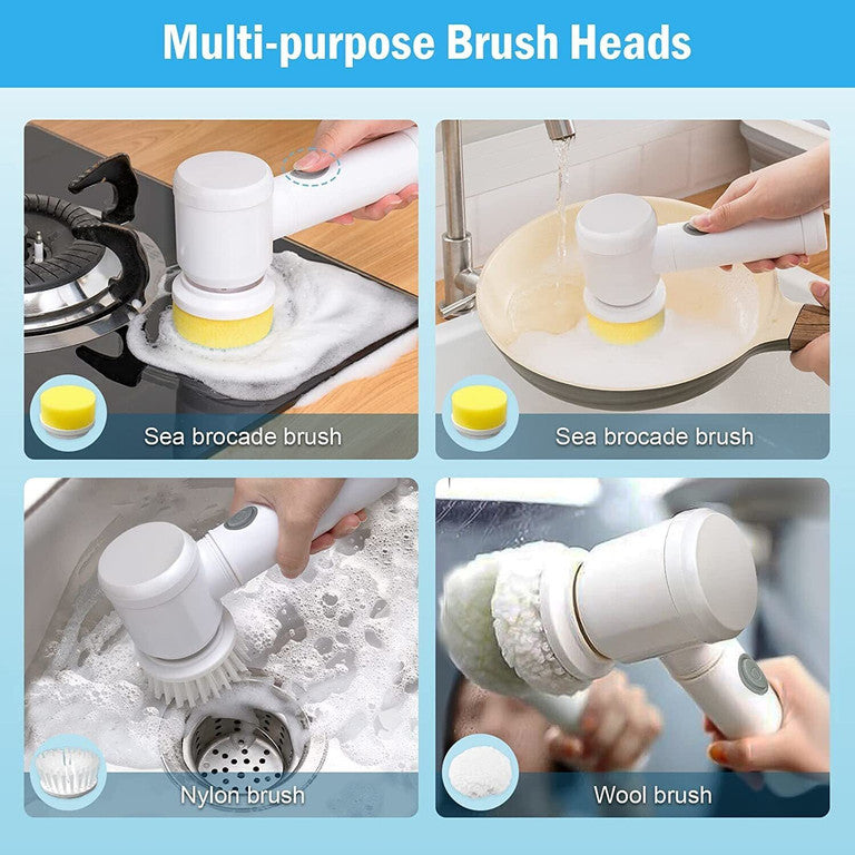 5-in-1 Electric Cleaning Brush – Bathroom, Kitchen & Floor Scrubber